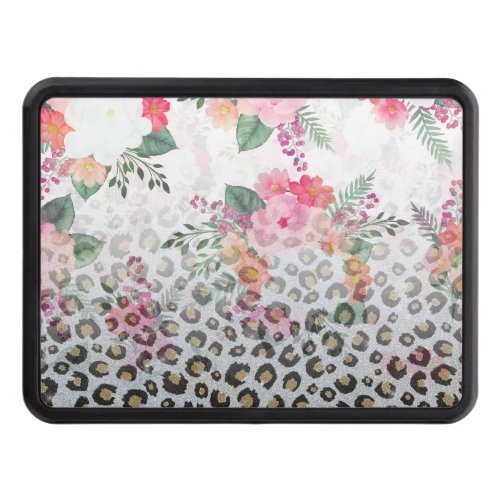 Silver Gold Black Leopard Print Pink Flowers Hitch Cover