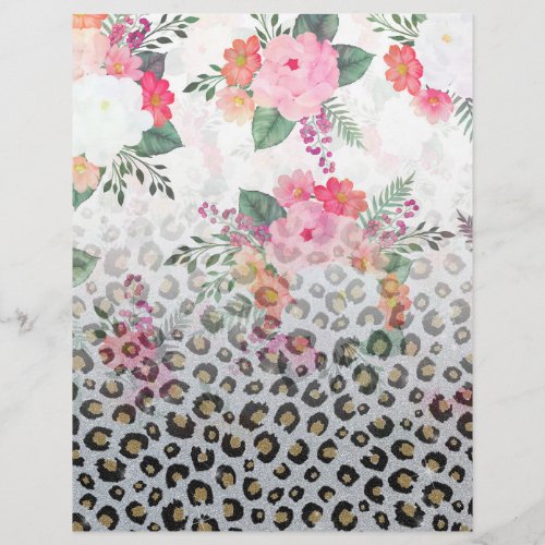 Silver Gold Black Leopard Print Pink Flowers Letterhead