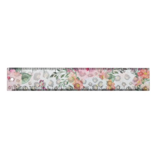 Silver Gold Black Leopard Print Pink Flowers Ruler