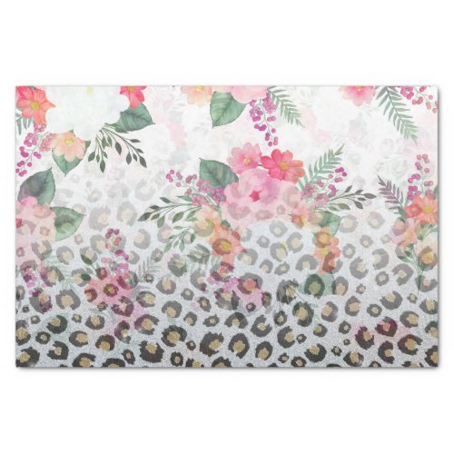 Silver Gold Black Leopard Print Pink Flowers Tissue Paper