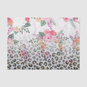 Silver Gold Black Leopard Print Pink Flowers Tissue Paper