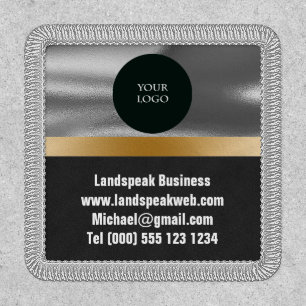 Silver & Gold Black Suede Leather, Logo Business Patch