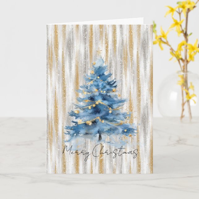 Silver Gold Blue Christmas Tree Card (Yellow Flower)