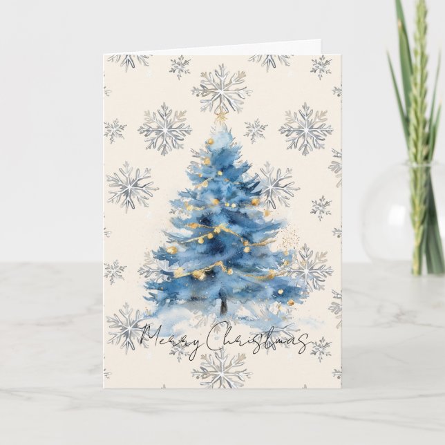 Silver Gold Blue Christmas Tree Card (Front)