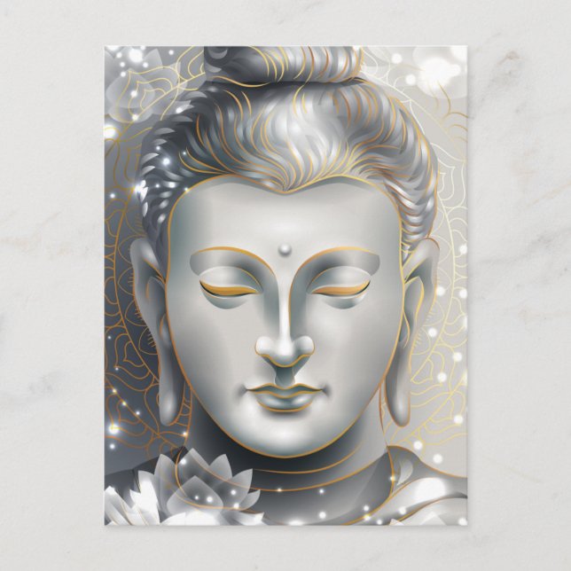 Silver & Gold Buddha Lotus Postcard (Front)