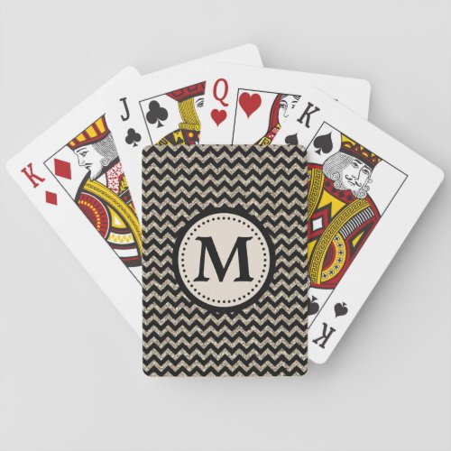 Silver Gold Chevron Faux Glitter Monogram Poker Cards