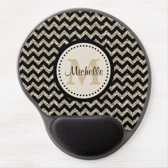 Silver Gold Chevron Glitter Gel Mouse Pad (Front)