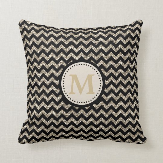 Silver Gold Chevron Glitter Monogram Throw Pillow | Zazzle.com