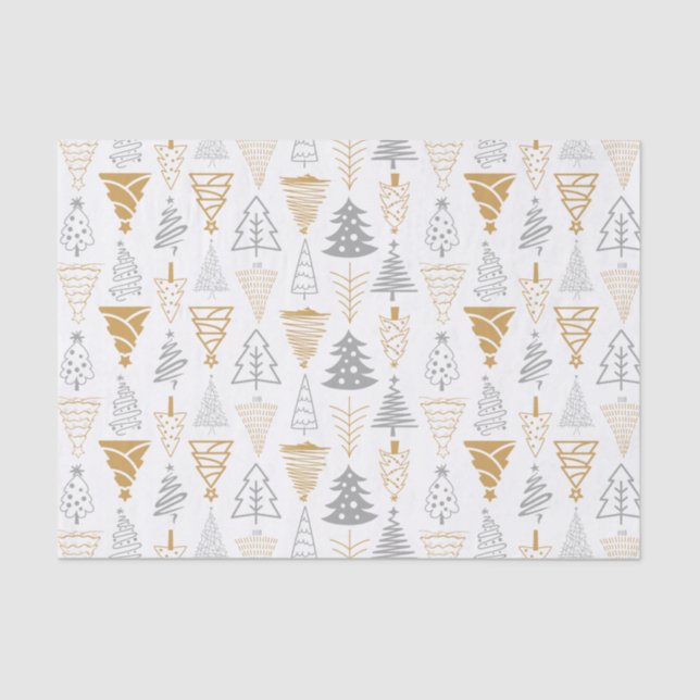 Silver & Gold Christmas Tree Tissue Paper (Front)