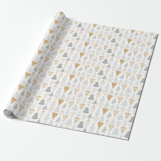 Silver & Gold Christmas Tree Wrapping Paper (Unrolled)