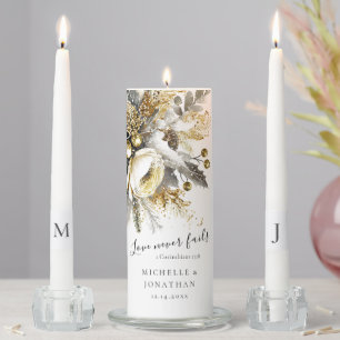 Silver Gold Christmas Winter Bible Verse Wedding Unity Candle Set