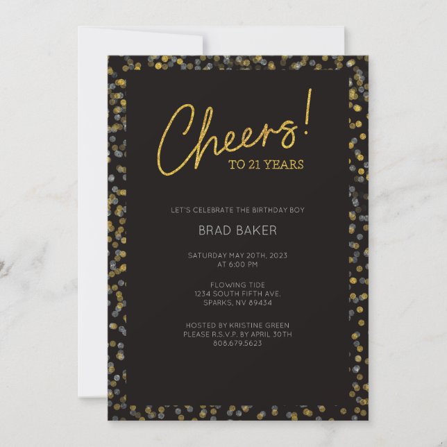 Silver & Gold Confetti 21st Birthday Invitation (Front)