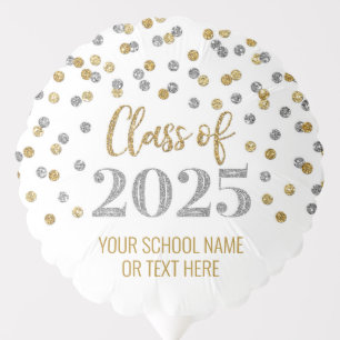Silver Gold Confetti Class of 2025 Graduation Balloon