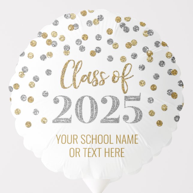 Silver Gold Confetti Class of 2025 Graduation Balloon (Front)