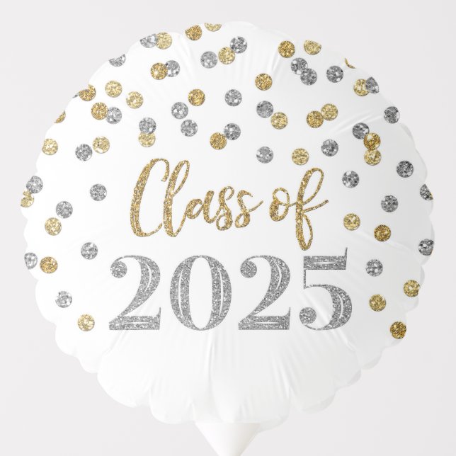 Silver Gold Confetti Class of 2025 Graduation Balloon (Front)