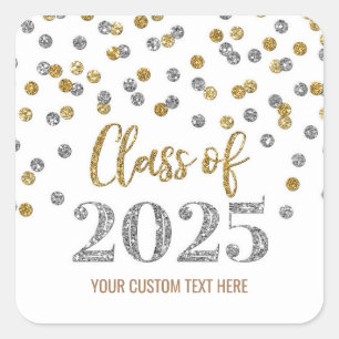Silver Gold Confetti Graduation 2025 Square Sticker