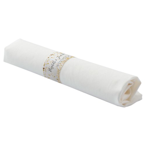 Silver gold confetti names wedding dinner napkin bands