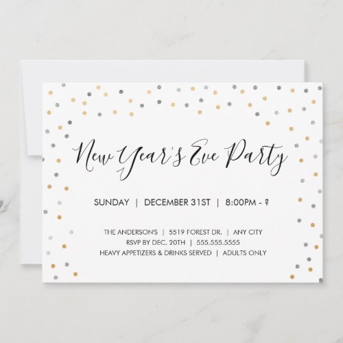 Silver  Gold Confetti New Years Eve Party Invite