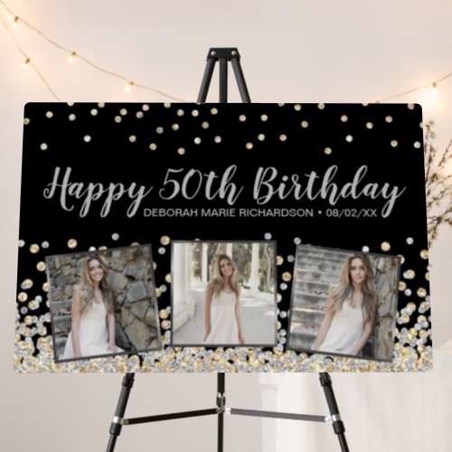 Silver Gold Confetti Photo Collage 50th Birthday Foam Board