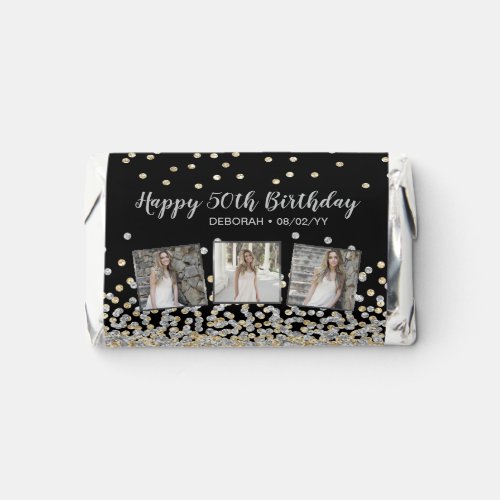 Silver Gold Confetti Photo Collage 50th Birthday Hersheys Miniatures