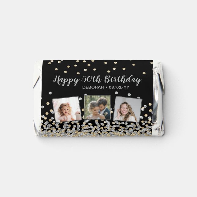 Silver Gold Confetti Photo Collage 50th Birthday Hershey's Miniatures (Front)