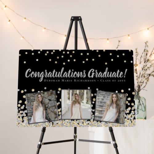 Silver Gold Confetti Photo Collage Graduation Foam Board