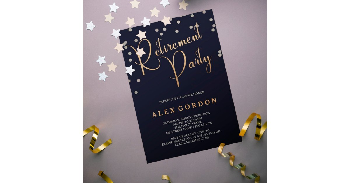 Silver & Gold | Confetti | Retirement Party Invite | Zazzle