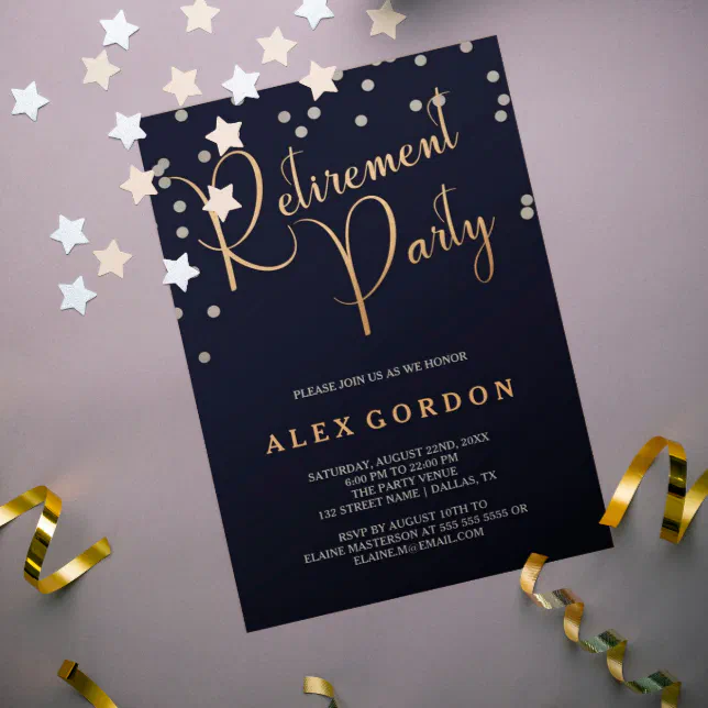 Silver & Gold | Confetti | Retirement Party Invite | Zazzle