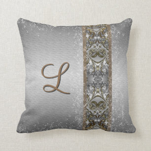Silver Gold - Customizable Initial Throw Pillow