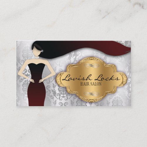 Silver Gold Damask Hair Stylist Salon Business Card Templates