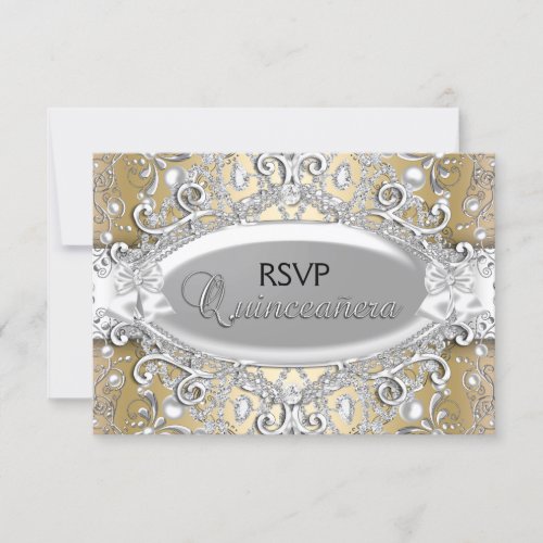 Silver  Gold Damask Pearl Quinceanera RSVP