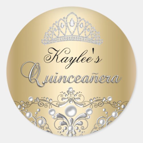 Silver  Gold Damask Pearl Quinceanera Sticker