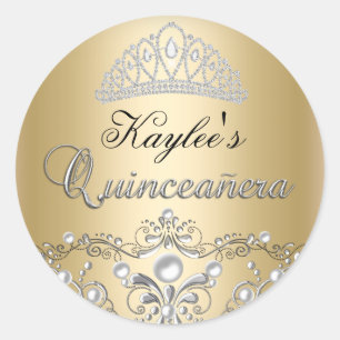 Silver & Gold Damask Pearl Quinceanera Sticker