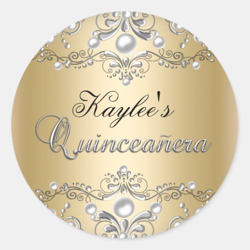 Silver  Gold Damask Pearl Quinceanera Sticker