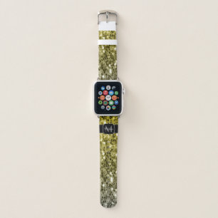 Silver gold dark sparkles glitter ombre Monogram Apple Watch Band