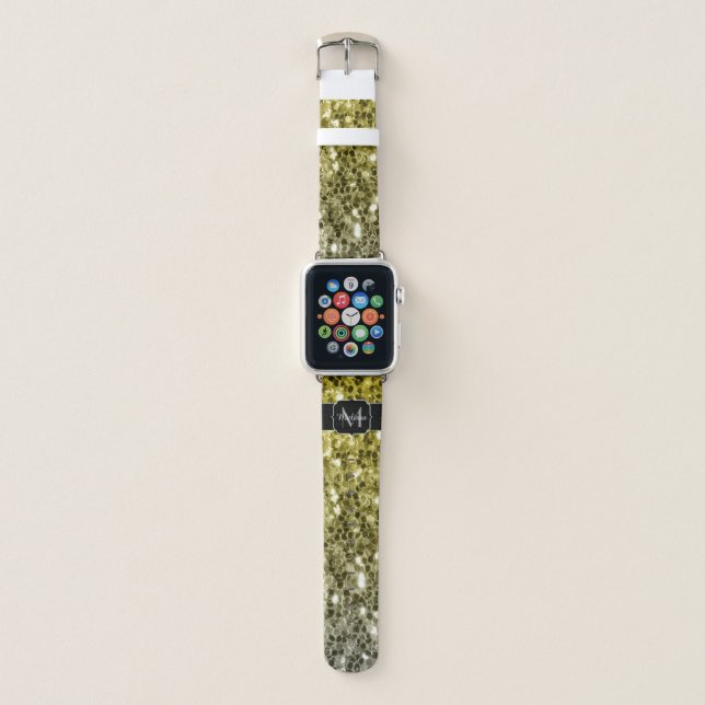 Silver gold dark sparkles glitter ombre Monogram Apple Watch Band (Front)