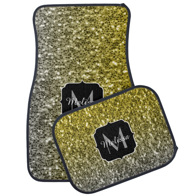Silver gold dark sparkles glitter ombre Monogram Car Floor Mat (Set)