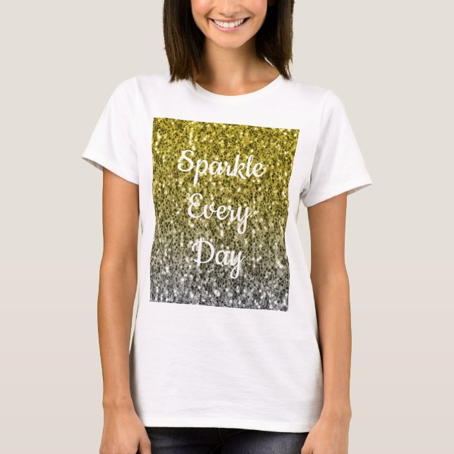 Silver gold dark sparkles glitter ombre  T-Shirt (Front)