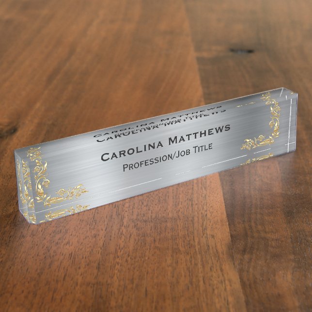 Silver Gold Desk Name Plate (Side)