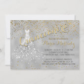 Silver Gold Diamond Dress Quinceanera Invitation (Front)