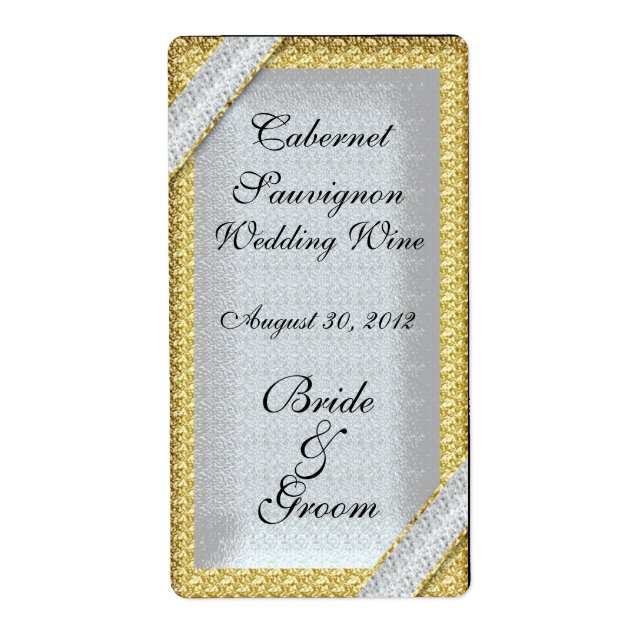 Silver Gold & Diamonds Wedding Wine Label (Front)