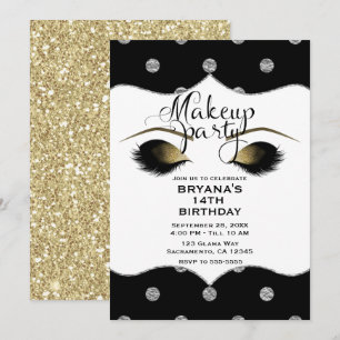 Silver & Gold Dots Makeup Eyelashes Beauty Party Invitation