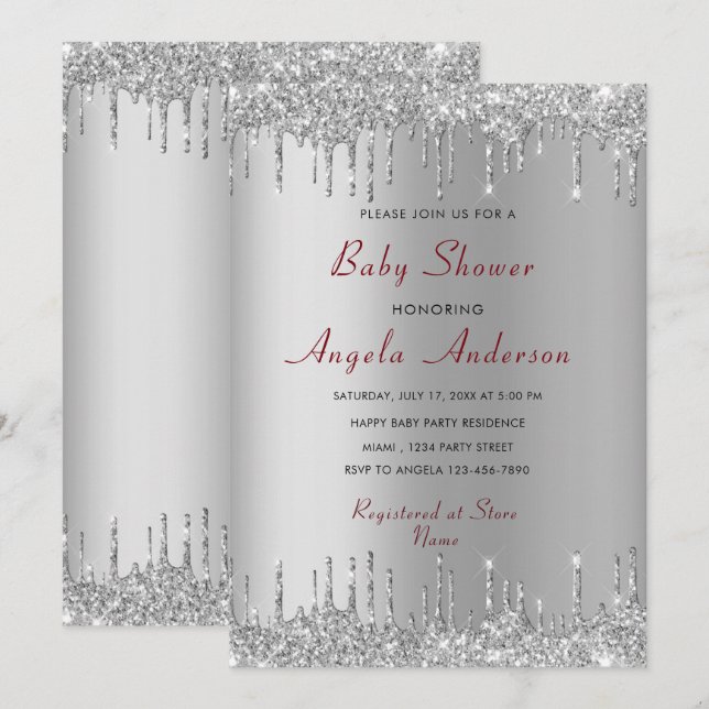 Silver Gold Drips Baby Boy Shower Invitation Card (Front/Back)