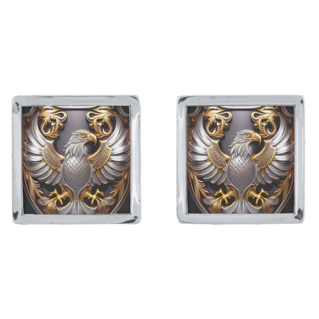 Silver Gold Eagle Cufflinks (Front)