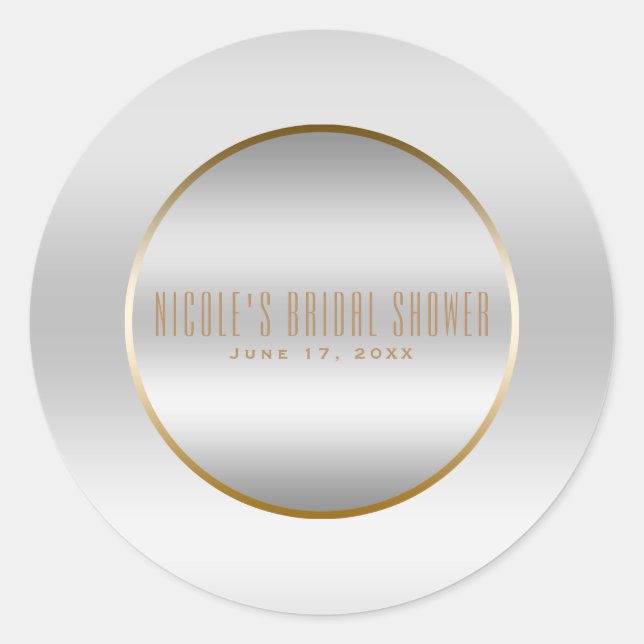 Silver & Gold Elegant Classy Glam Wedding Favor Classic Round Sticker (Front)