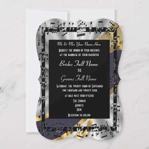 Silver gold elegant formal wedding invitation