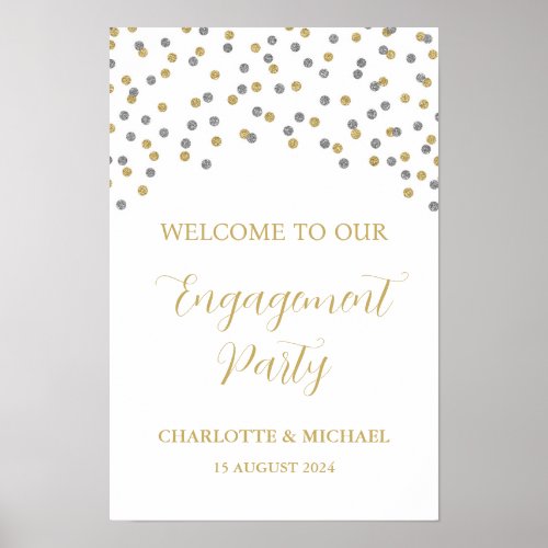Silver Gold Engagement Party Custom 12x18 Poster