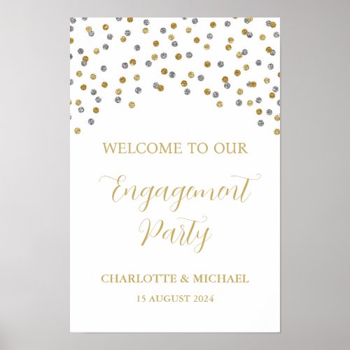 Silver Gold Engagement Party Custom 12x18 Poster