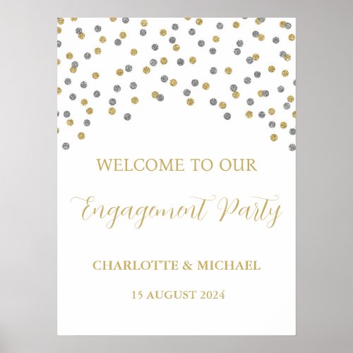 Silver Gold Engagement Party Custom 18x24 Poster