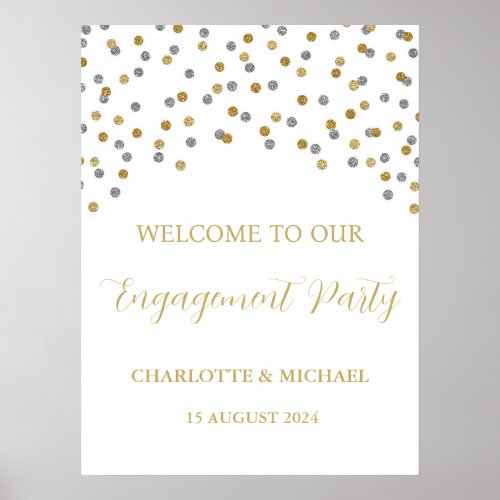 Silver Gold Engagement Party Custom 18x24 Poster